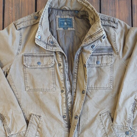 GH Bass Men Utility Field Jacket Canvas Barn Chore Coat Military Inspo Sz Small - Picture 3 of 10